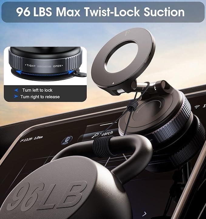 Upgraded 360° Adjustable  Vacuum Magnetic Suction Phone Holder – Strong Grip, Sleek Design